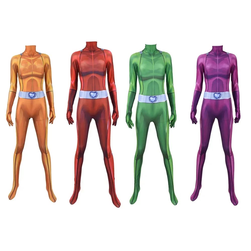 Totally Spies Cosplay Bodysuit for Adults and Kids, Anime Clover Ewing Jumpsuits, Halloween Samantha Simpson Alexandra Costume
