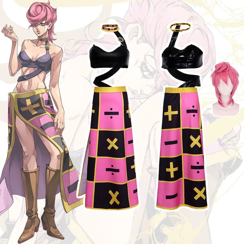 Trish Una Cosplay Spice Girl Costume Anime Jojo Bizarre Outfits Pink Wig Woman Underwear Dress Carnival Halloween Party Clothing