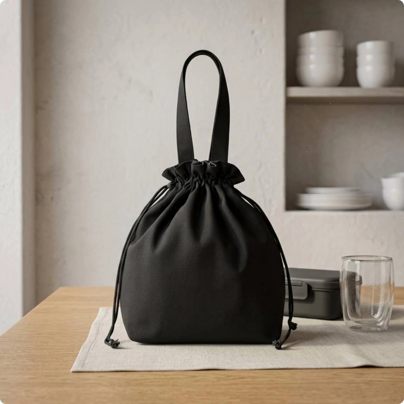 Drawstring Lunch Bag Gathered Opening Canvas Lunch Bag Meal Carrier Reinforced Stitching Reusable
