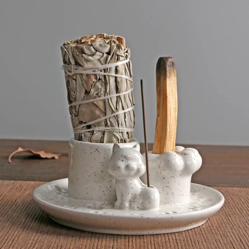 Ceramic Incense Holder, Bundle Smudge Bowl, Smudging Plate for White Sage, Palo Santo Sticks, Candles for Offering,Aromatherapy