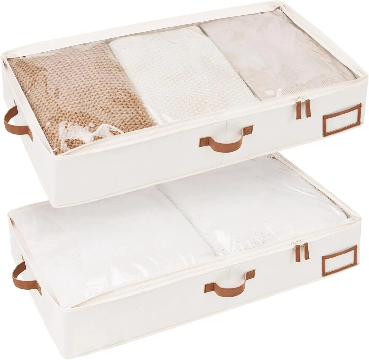 Contenitori Grandi per Organizzazione Sotto il Letto, Set da 2 Cesti in Tessuto Ultra-Resistente con Manici e Portaetichette per Vestiti, Coperte