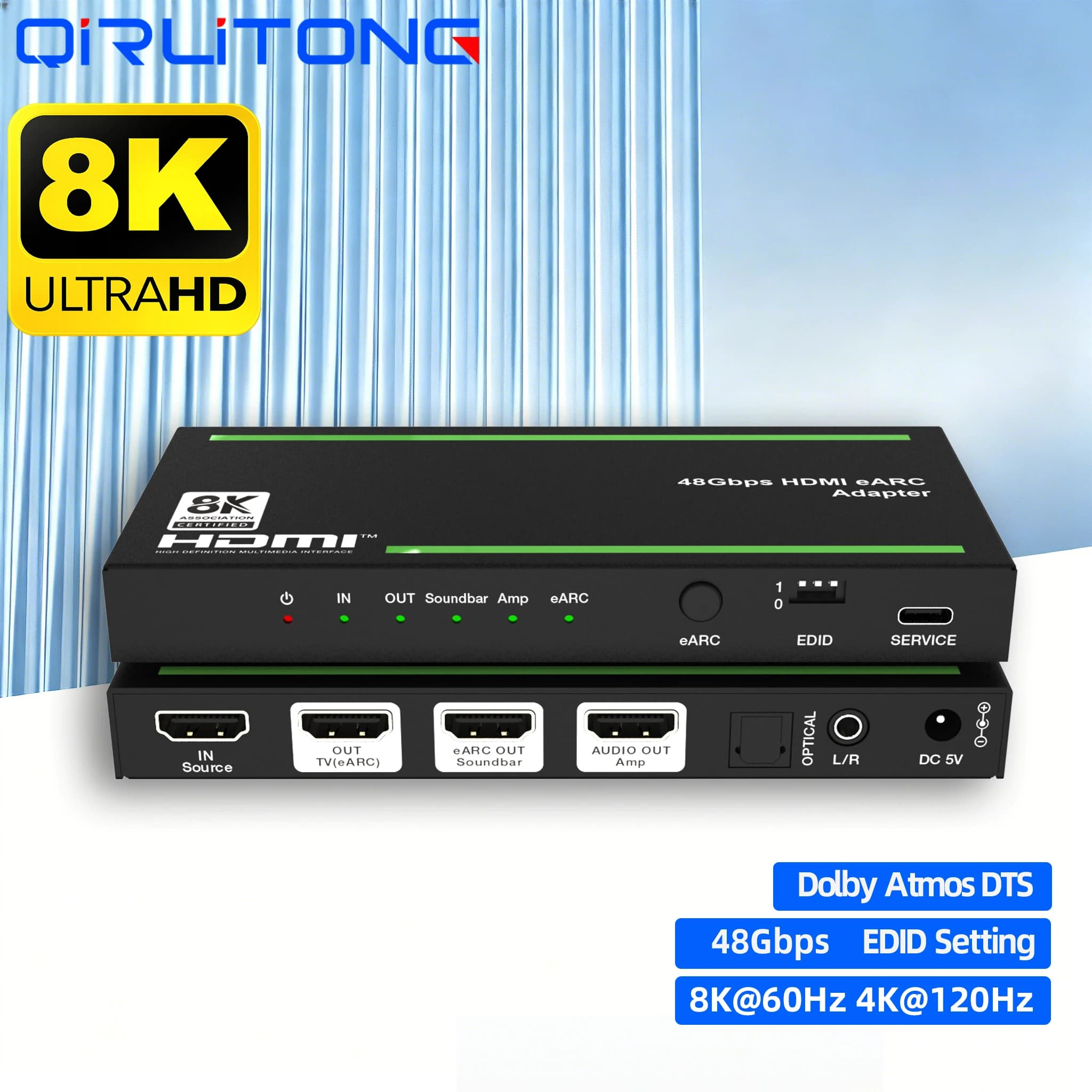 HDMI 1 in 2 out Audio Extractor Repeater Audio Adapter eARC HDMI Extender Switcher Game live screen Splitter Extender