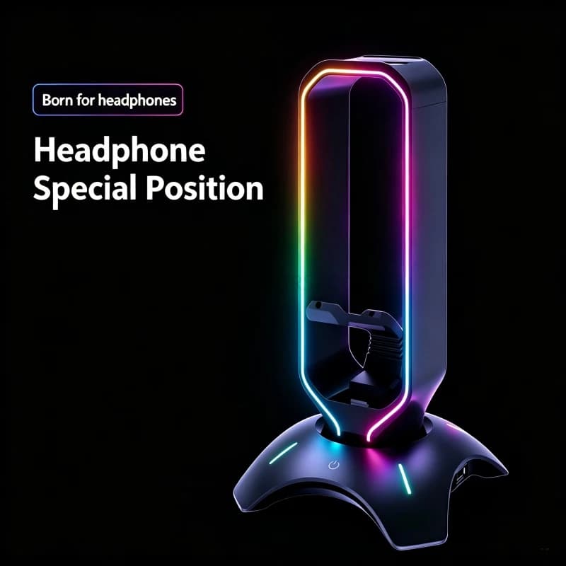 Supporto per Cuffie da Gaming con Luce RGB Respirante, Base USB Luminosa, Clip per Cavo, Accessorio da Scrivania per Gamer
