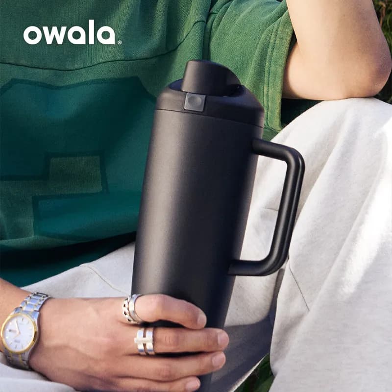 Owala Cooling Ice King Cup Large Capacity Insulated Cup Leak proof Portable Handle Water Cup Simple Straw Cup，40oz