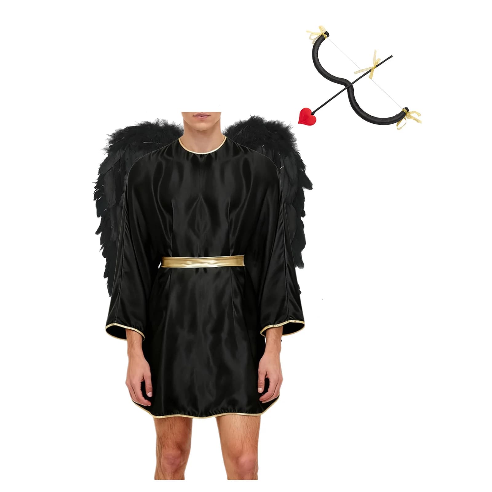 Men Ancient Roman Cupid Prince Warrior Cosplay Satiny Robe with Wing M-shaped Bow And Heart Arrow for Raves Halloween Carnival