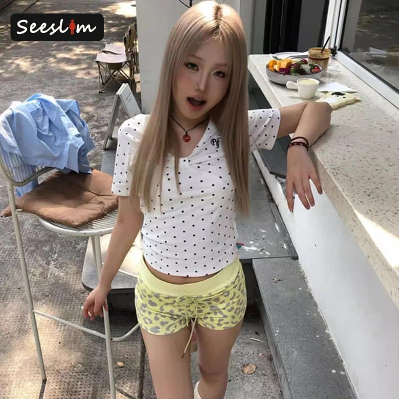 Seeslim Dolce Polka Dot T-shirt Donna Vestiti Manica corta Moda coreana 2000s Vestiti Y2k Estate Top Tees Abbigliamento femminile