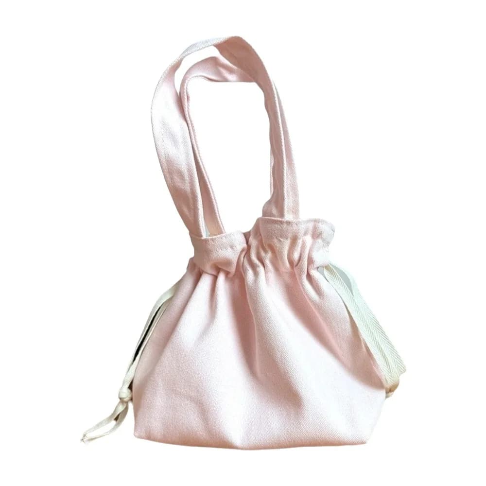 Solid Color Canvas Handbag Coin Purse Lightweight Drawstring Storage Bag Large Capacity Make Up Pouch Bag Portable Toiletry Bag