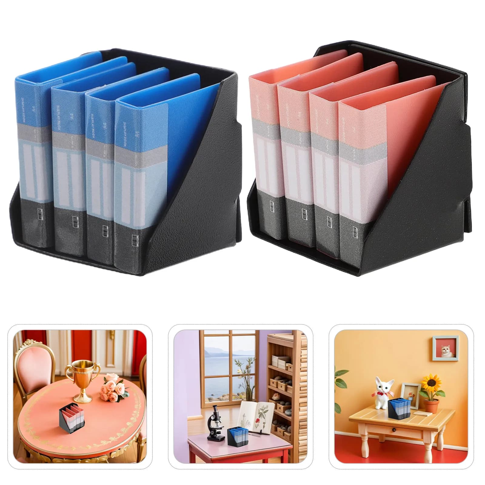 4 Set di Cartelle Portadocumenti per Casa delle Bambole, Organizzatore Realistico in Miniatura, Piccola Cartella da Scrivania, Mini Portadocumenti in Plastica