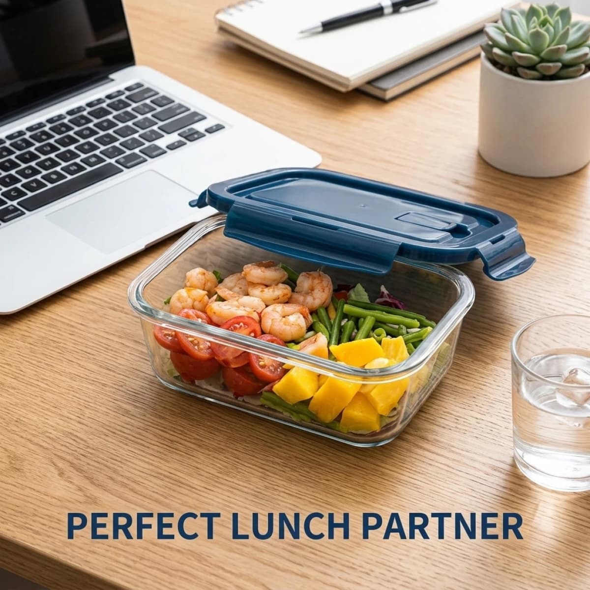 Blu mare resistente al calore fino a 400 gradi ° Contenitore per Pranzo in Vetro Verde C, Resistente al Microonde, Ermetico, con Coperchio