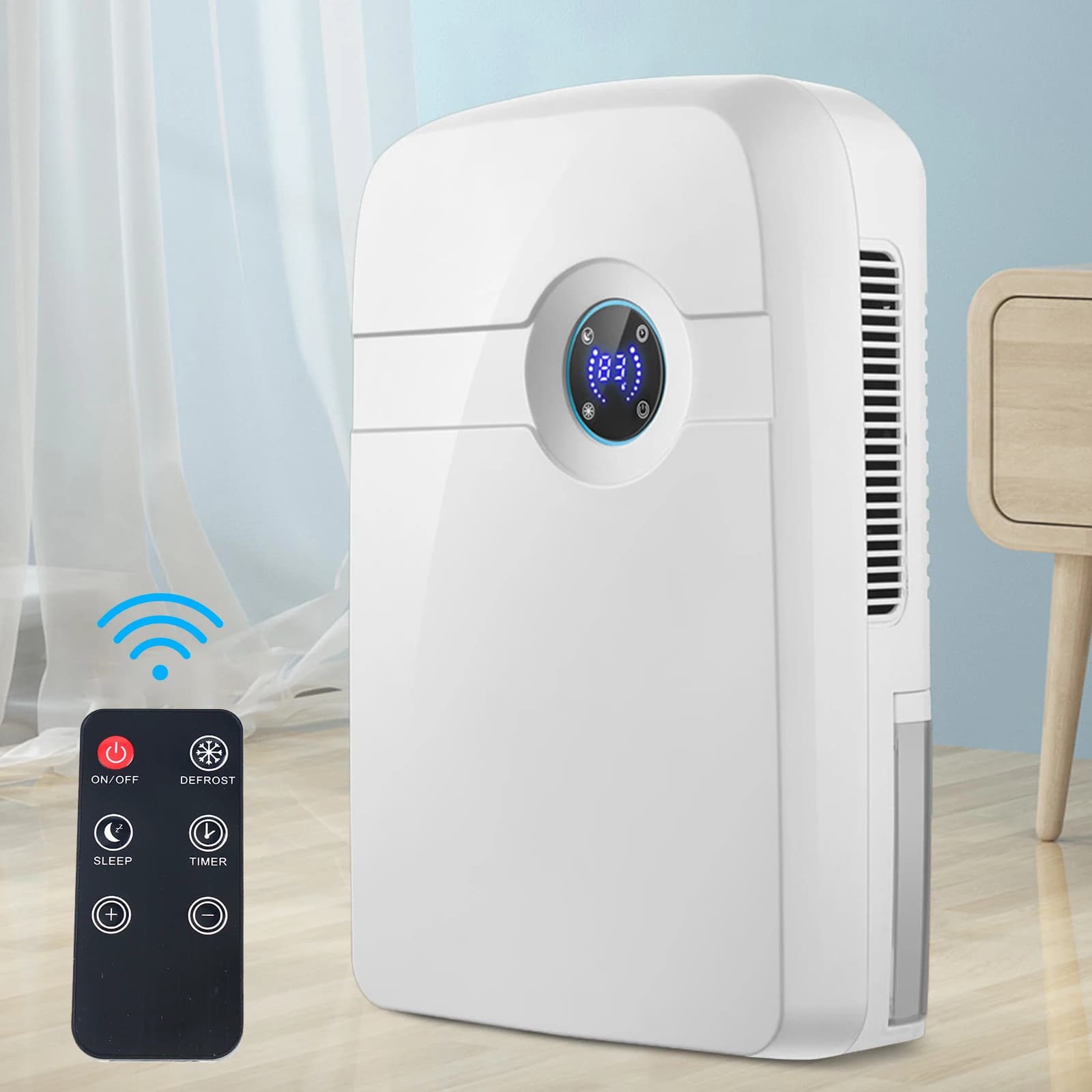 Deumidificatore domestico da 2,5 litri Prese d'aria su due lati Filtrazione dell'aria Touch screen e telecomando per piccoli spazi