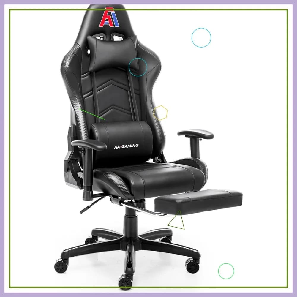 Sedia da Gaming Ergonomica con Supporto Lombare Regolabile, Poggiapiedi e Schienale Alto per Ufficio e Gaming - Nera