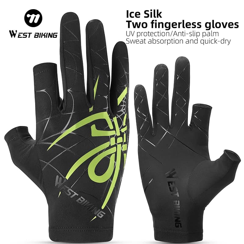 Guanti da Ciclismo WEST BIKING Ice Silk a 2 Dita, Antiscivolo, Traspiranti, Estivi, Freschi e Assorbenti