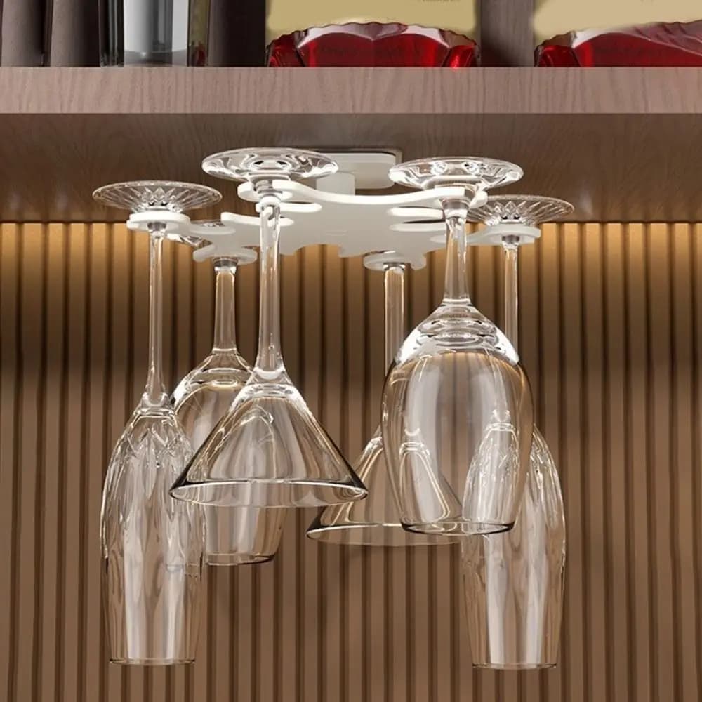 Portabicchieri da Vino Girevole in Plastica da Parete, Ventilato, Invertito, Salvaspazio, Senza Foratura