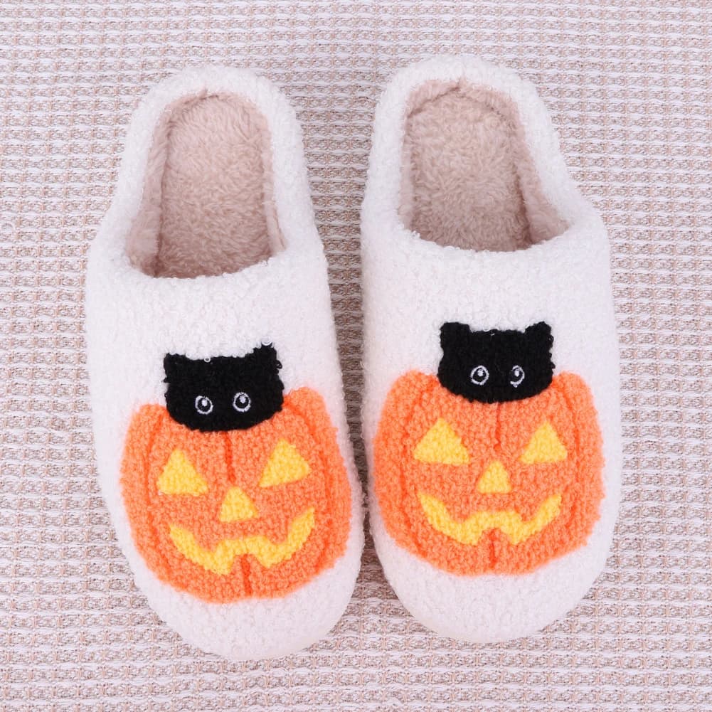 Halloween non-slip plush Slippers comode hairy slippers cat model pumpkin soft hot home shoes for home for autumn winter