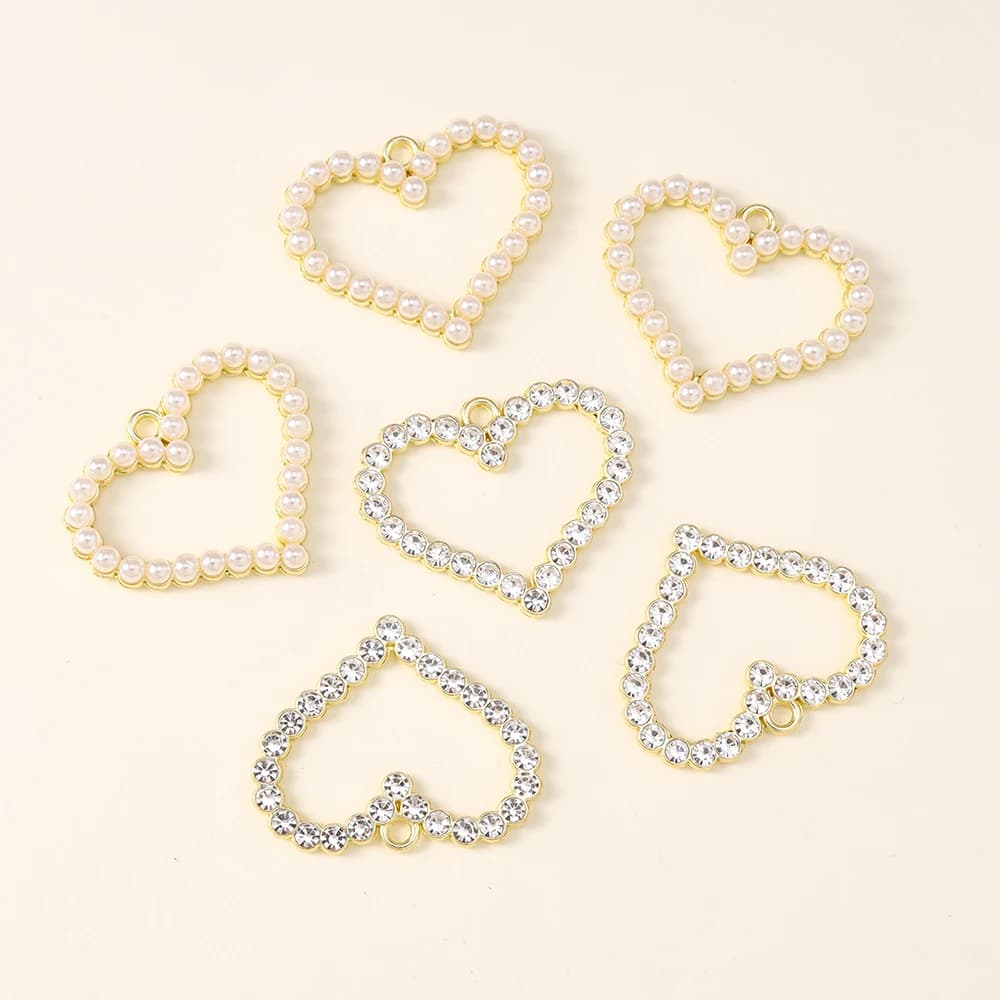 10pcs Luxurious Full Rhinestones Crystal Love Hearts Pearls Charms for DIY Earrings Handmade Necklace Jewelry Making Accessories