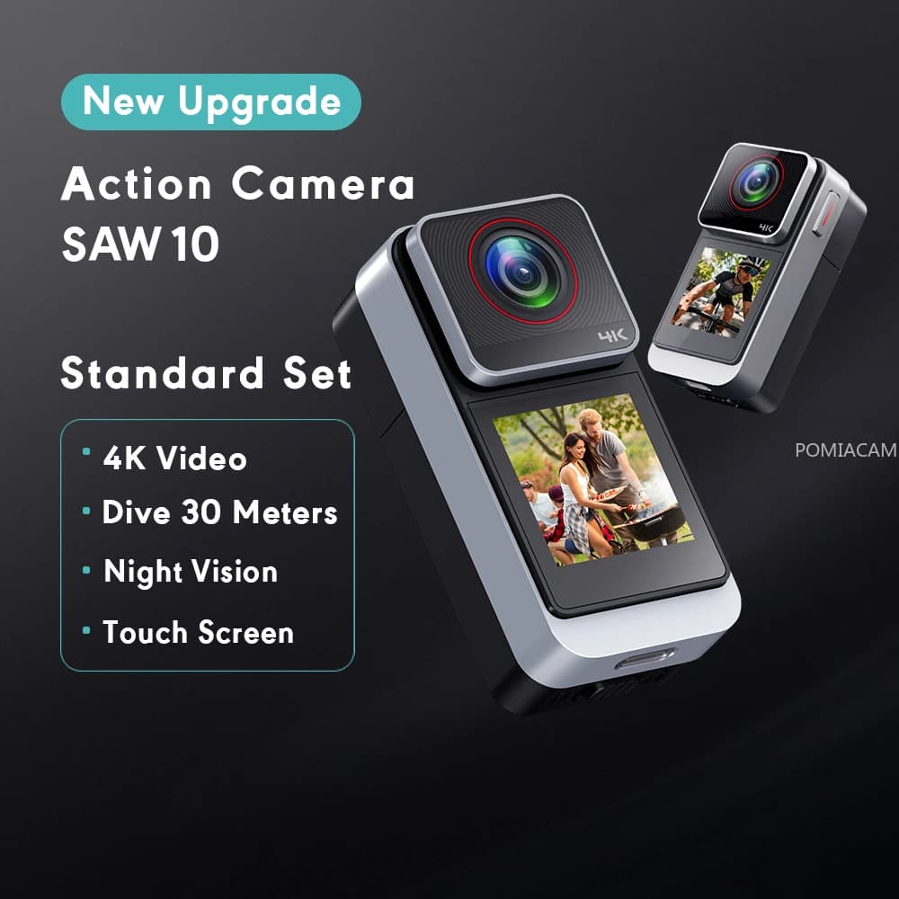 4K Mini Action Camera SAW10 Dual Touch Screen WiFi 150° Wide Angle 30M Waterproof Vlog Sports Camera WiFi APP Connection