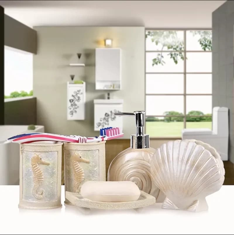 Set da bagno per uso domestico in resina europea, dispenser per sapone, portaspazzolino, tazza, cestino per rifiuti, vassoio per piatti, WC