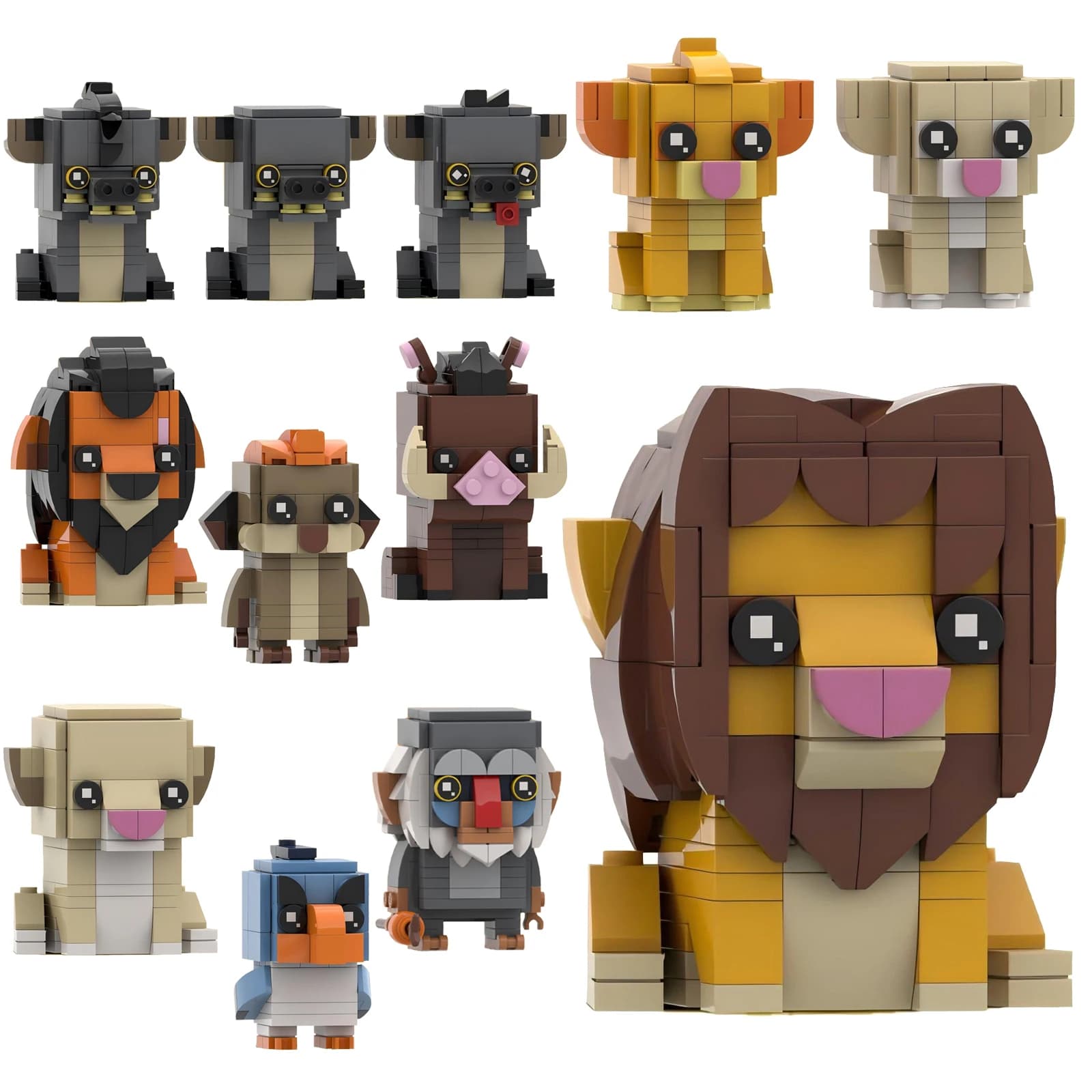 Serie Anime Leone Personaggio dei cartoni animati Blocchi di costruzione MOC Re della foresta Coltello Cicatrice Modello di assemblaggio Puzzle Giocattolo per bambini Regalo di compleanno per ragazzo