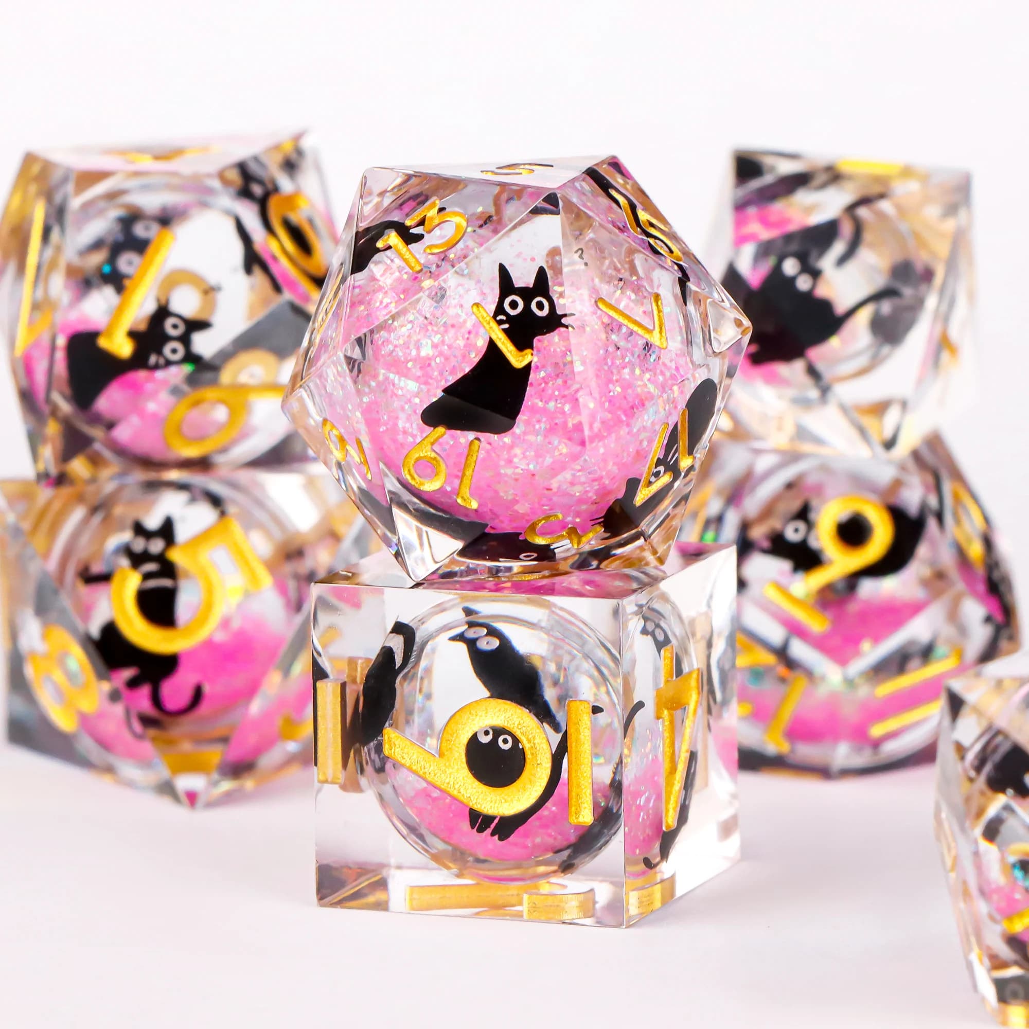 Galaxy Cat Dice Set for Dungeons And Dragons Liquid Core Sharp Edge Resin DND Cat D&D Dice D And D D20 Dice