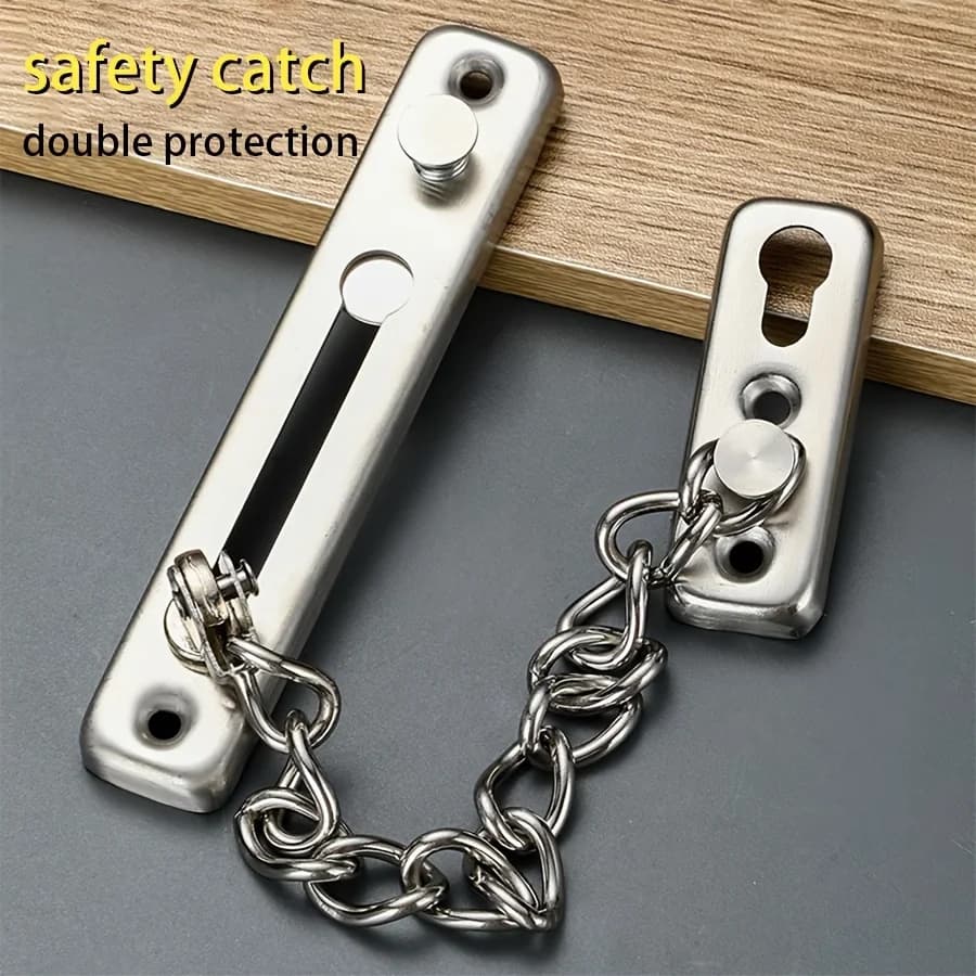 Stainless Steel Spring Chain Door Lock, Brushed Nickel Finish, Home Hotel Anti-Theft Security Lock, Mounting Screws Included