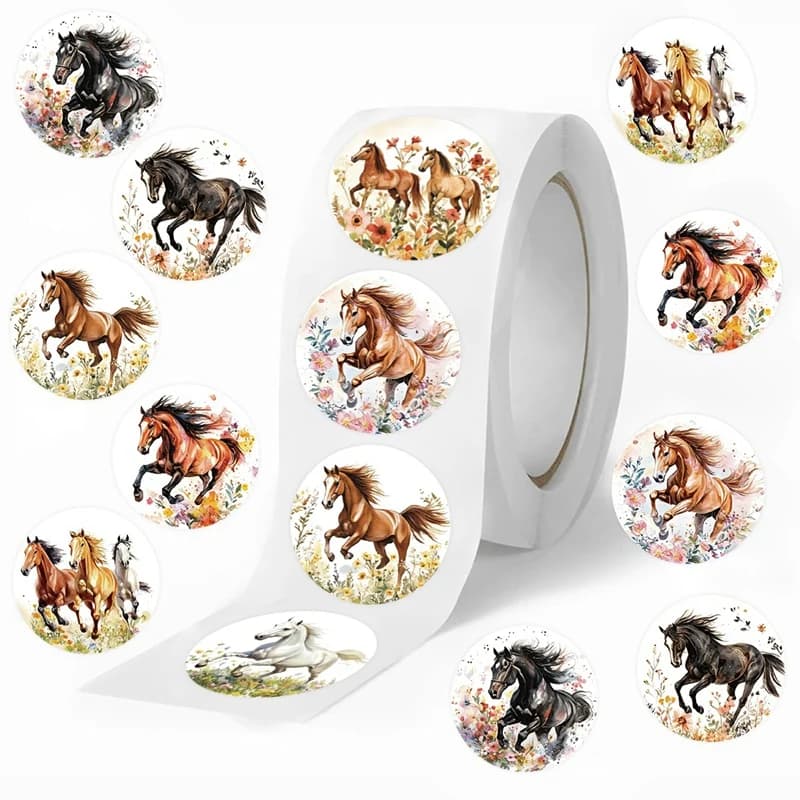 500 Pezzi/Rotolo Adesivi a Forma di Cavallo e Fiore, Simpatici Adesivi Sigillanti con Animali, Decorazioni Fai-da-Te per Carta e Laptop, Sticker per Cancelleria e Regali