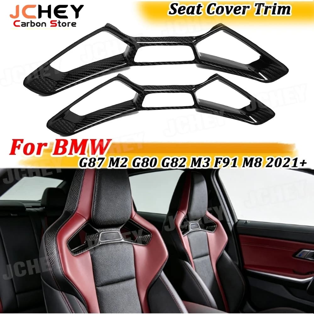 JCHEY Dry Carbon fiber Seat Cover Trims Decoration Sticker for BMW G87 M2 G80 G81 G82 G83 M3 F91 F92 F93 M8 2021+ Car Accessorie