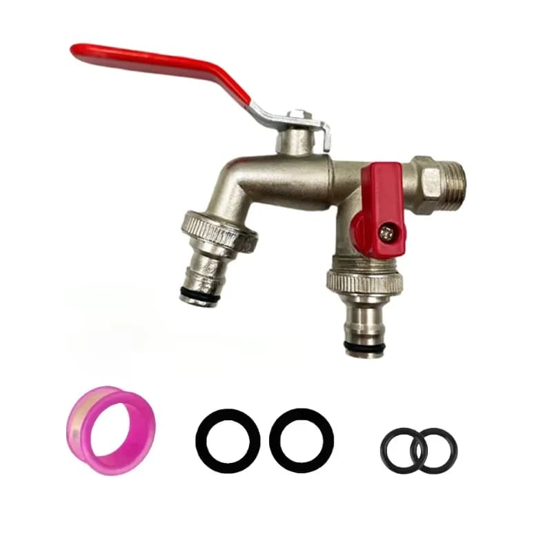 1Set 1/2 inch zinc alloy garden water pipe with red handle-double outlet, including sealing ring and raw material belt