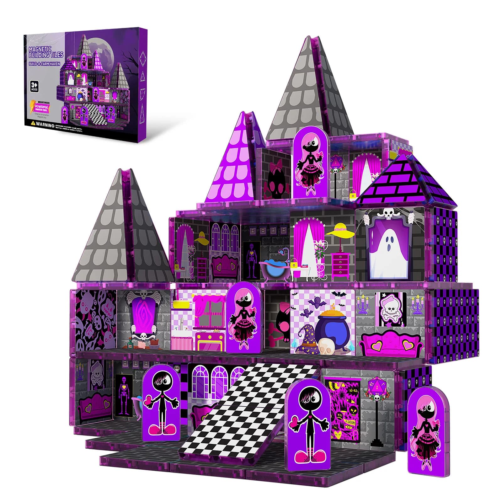 Set di Costruzioni Magnetiche a Forma di Bambola Spaventosa e Carina, Stile Gotico Viola, Castello delle Fiabe Oscuri, Giocattolo Educativo STEM