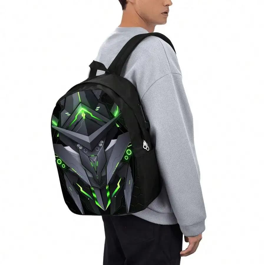 Cyberpunk Mask Print Backpack Unisex Casual Travel Bag Lightweight Zipper Adjustable Straps