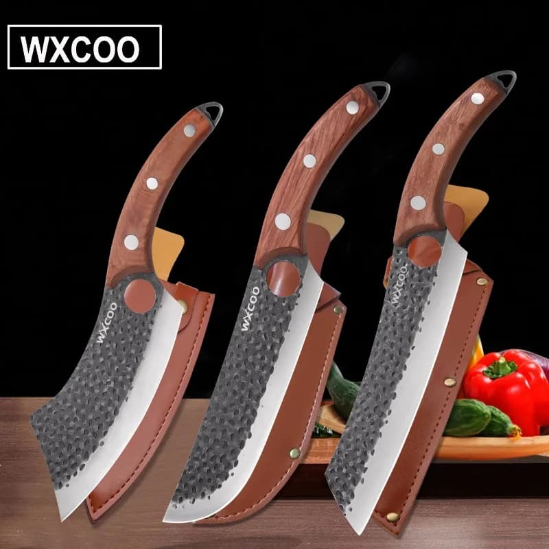 WXCOO Coltelli da cucina forgiati professionali Coltello da carne per affettare frutta ultra affilato Coltello per disossare il pesce in acciaio inossidabile Manico in legno