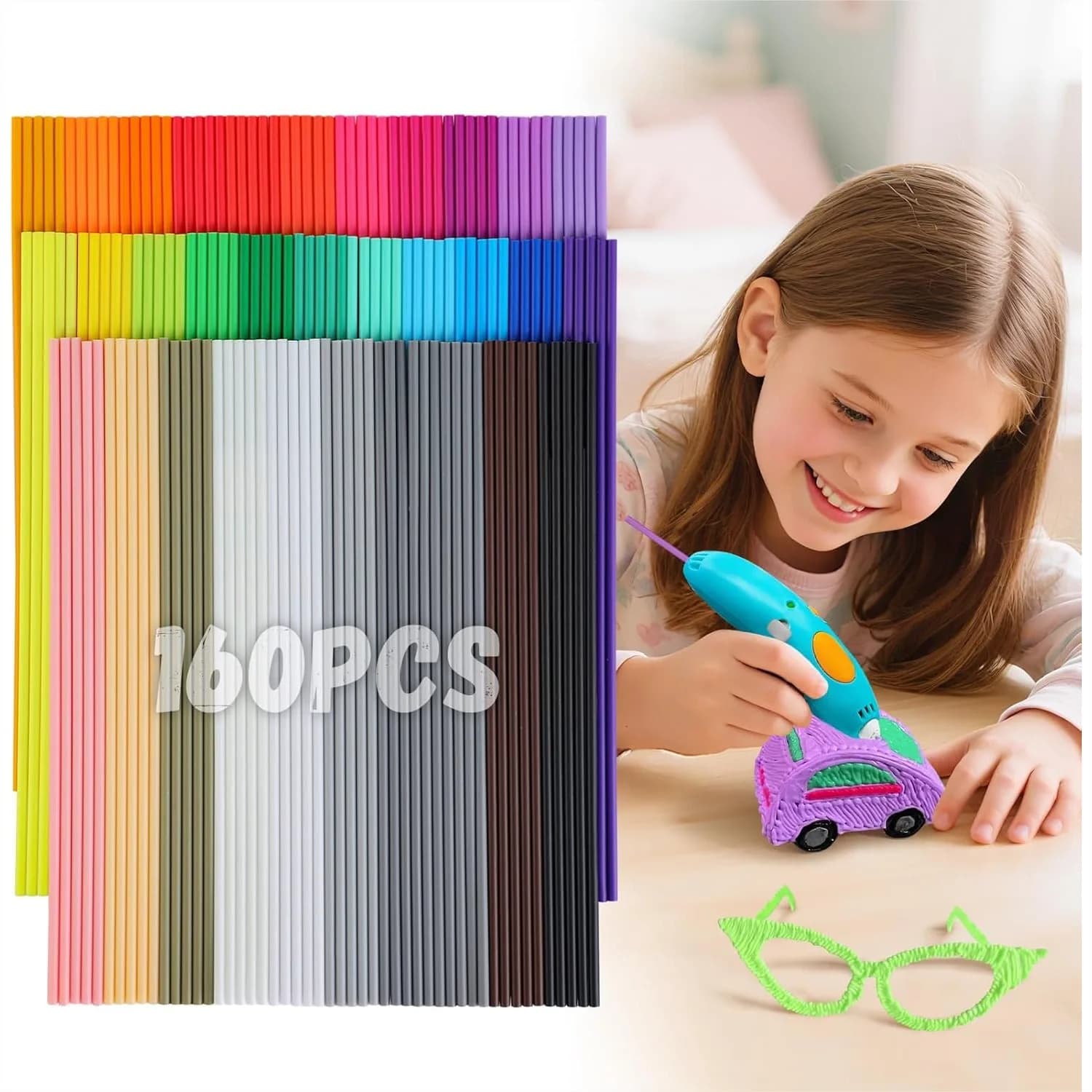Ricariche di Filamento per Penna 3D in 32 Colori, Compatibili Solo con 3Doodler Start+, PCL a Bassa Temperatura, Confezione da 2,5mm per Bambini