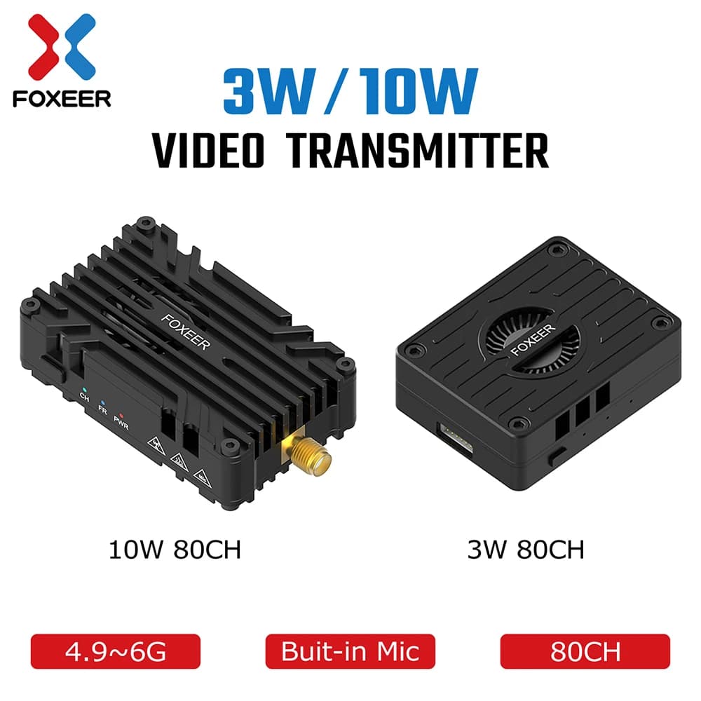FOXEER Reaper Extreme 3W 10W V2 VTX FPV Trasmettitore video 80CH 4.9 ~ 6G Microfono incorporato Ventola per aereo drone a lungo raggio