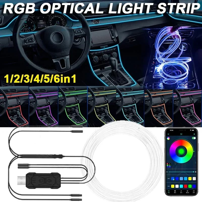 Striscia luminosa a LED ambientale RGB per auto Atmosfera in fibra ottica USB Striscia luminosa invisibile al neon Lampada decorativa per porta console centrale