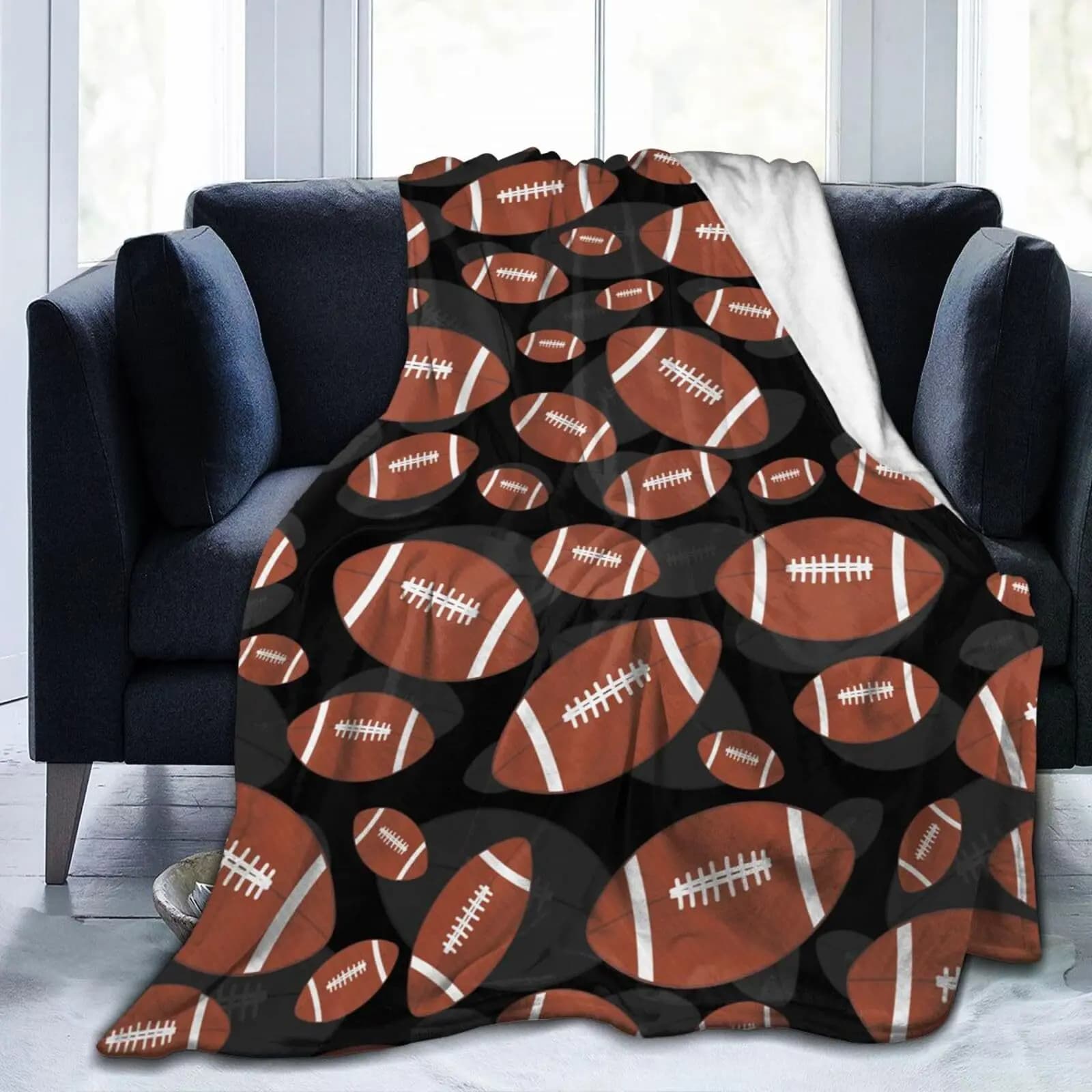 Coperta di copertura in flanella di velluto per camera da letto in poliestere stampato digitale con motivo rugby Coperte morbide per divani in pile per letti
