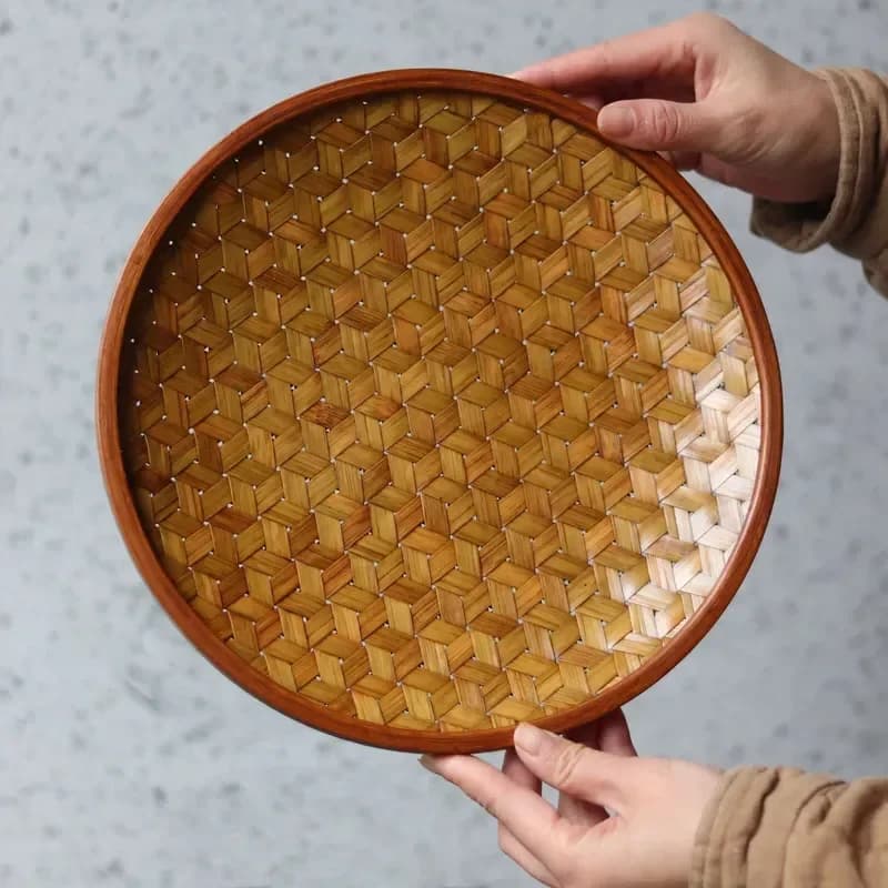 Handmade Bamboo Fruit Plate Japanese Bread Snack Tray Household Desktop Storage Basket for Dried Fruit and Sundries