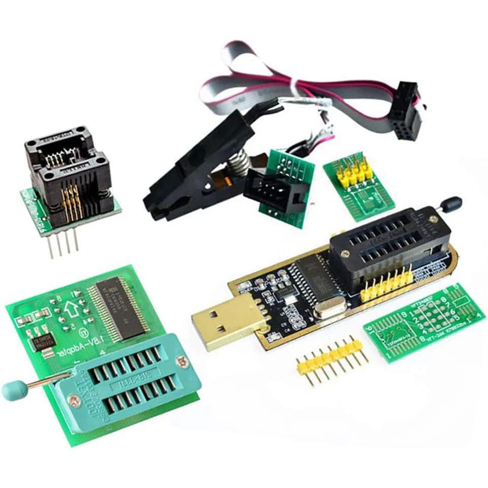 Programmatore USB BIOS EEPROM CH341A + clip SOIC8 + adattatore 1,8 V + adattatore SOIC8 per flash serie 24 25