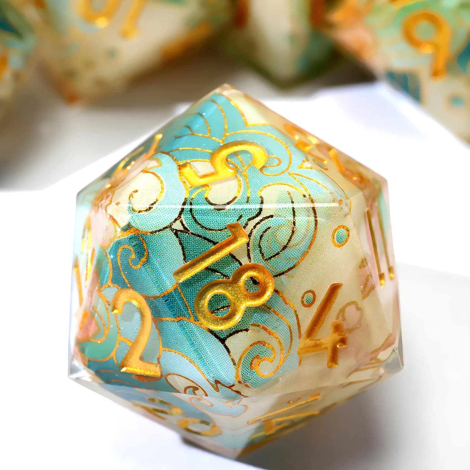 Incantevole set di dadi DND con onde oceaniche e fiori di pesco: perfetto per giochi da tavolo, giochi di ruolo e giochi da tavolo Adventures-F2