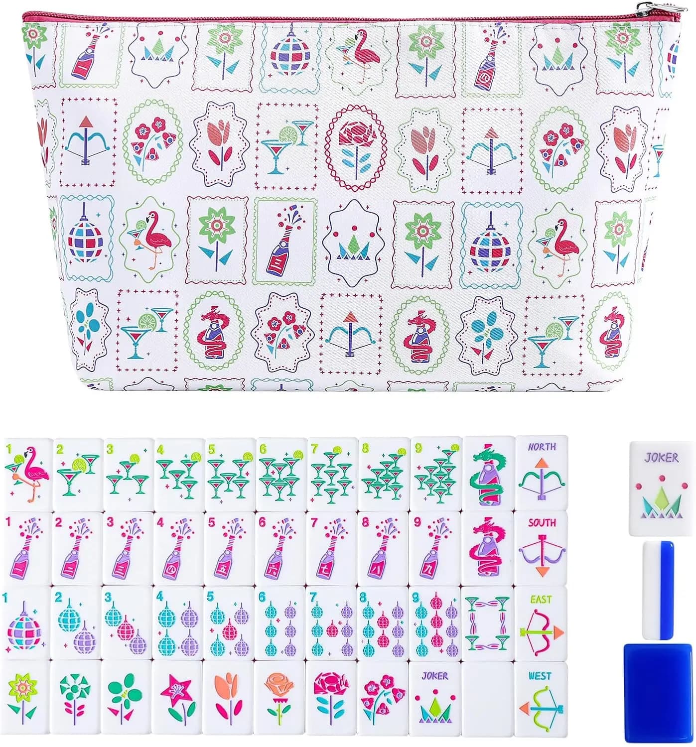 Set di Mahjong Americano in Acrilico Blu da 160 Pezzi con Borsa, Tessere da 3,58 cm