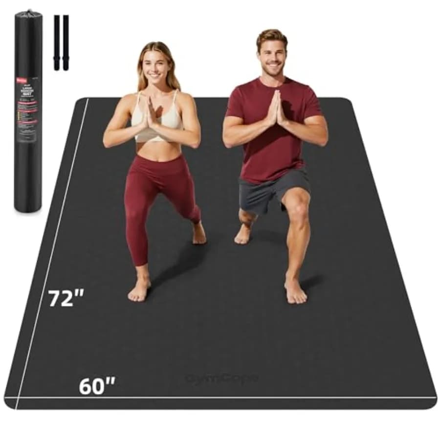 Extra Large Yoga Mat for Home Gym TPE Non-Slip, 72x48 or 78x57, 1/41/2 Thick, Black/Grey, Extra Cushioning Stability