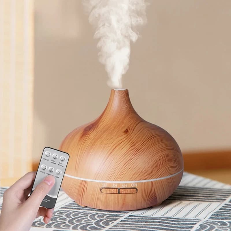 High Quality 500ml Aromatherapy Essential Oil Diffuser Wood Grain Remote Control Ultrasonic Air Humidifier with 7 Colors Light
