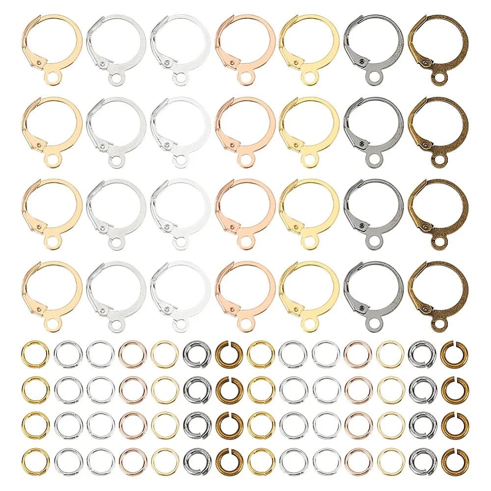 DIY Jewelry Making Kit Including Brass Leverback Earring Findings Brass Iron Jump Rings Mixed Color 5~16x5~13x0.5~2mm