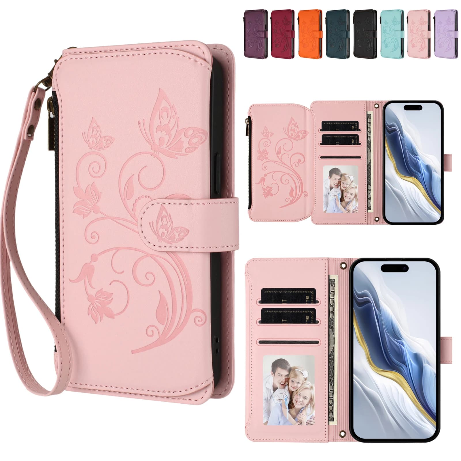 Custodia a Portafoglio in Pelle Goffrata a Farfalla per Infinix Note 60 Pro 5G Edge con Porta Carte e Tracolla Regolabile