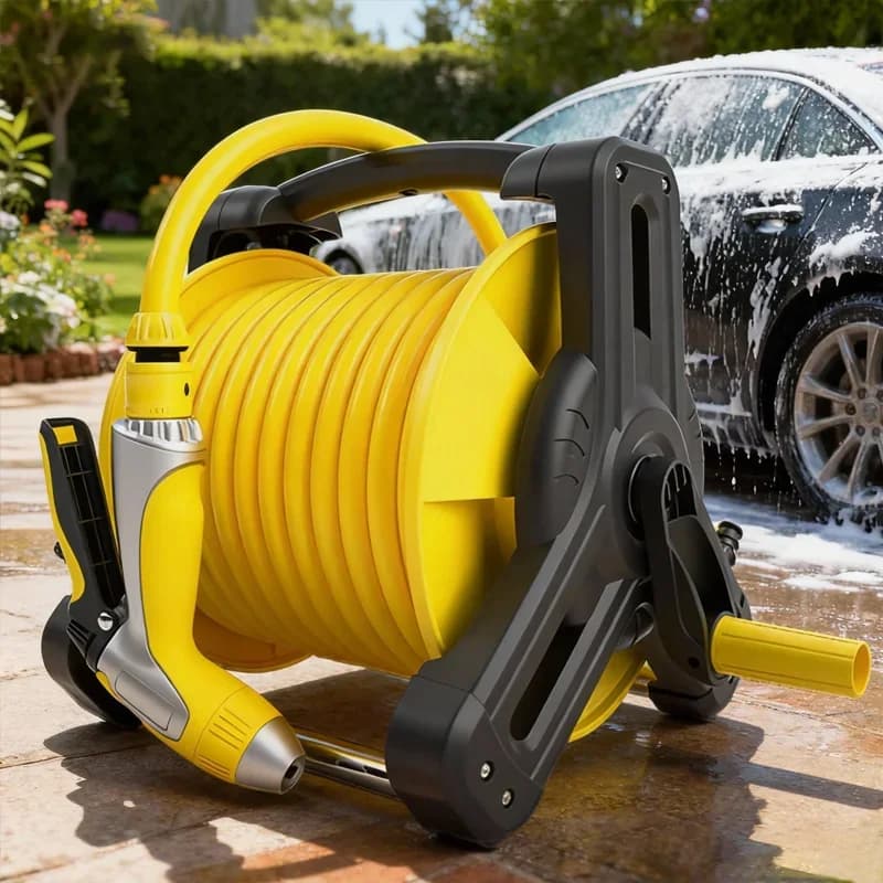 Avvolgitubo da Giardino Portatile a Parete con Tubo da 10M/15M, Avvolgitore Retrattile per Lavaggio Auto e Irrigazione Giardino