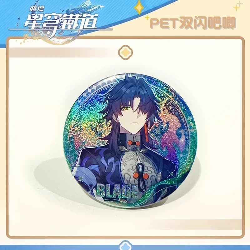 Honkai:Star Rail Full Character PET Double Flash Badge 75mm Laser Pin Badge Cosplay Accessories for Clothes Backpack