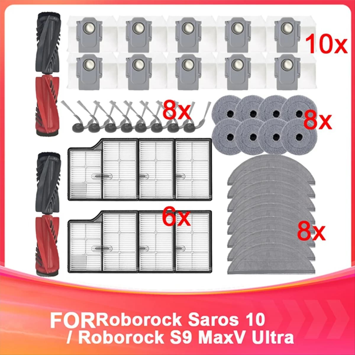 NUOVO Compatibile per Roborock Saros 10 / Roborock S9 MaxV Ultra Parti per aspirapolvere Rullo principale Spazzola laterale Filtro Mop Sacchetto per la polvere in tessuto