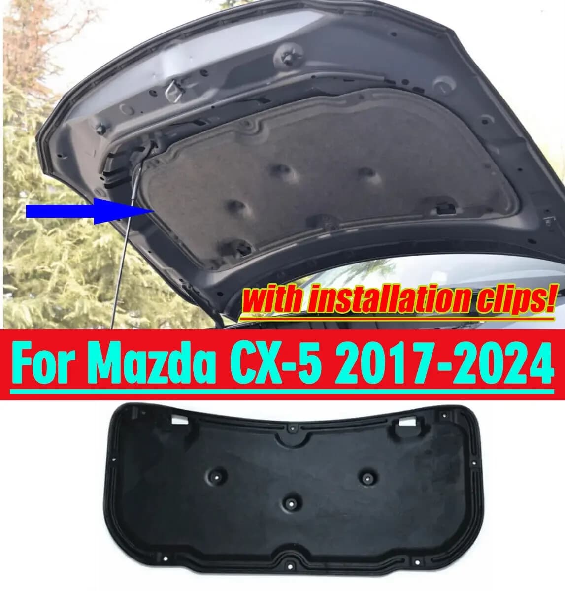 Engine Cover Hood Insulation Pad Heat Shield Blanket For Mazda CX-5 2017-2024