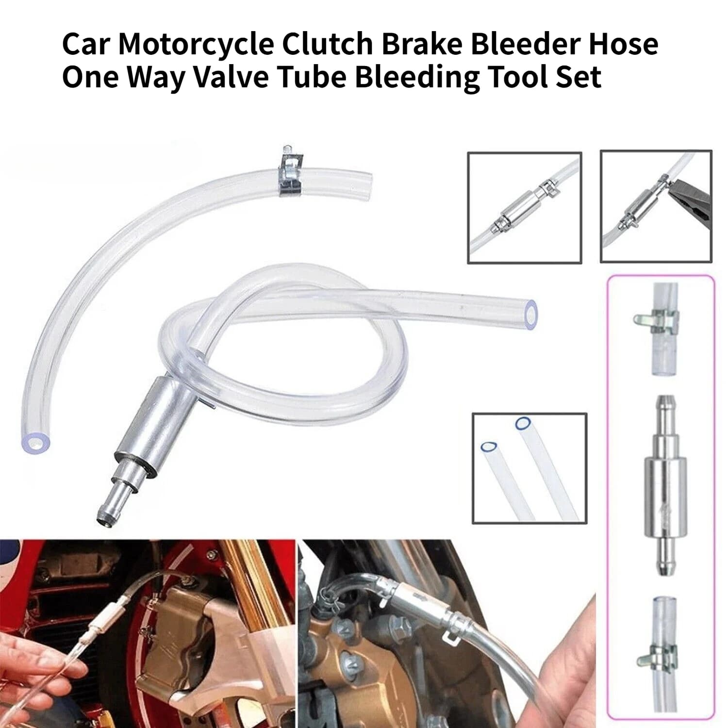 Car Motorcycle Clutch Brake Bleeder Hose One Way Valve Tube Bleeding Tool Set