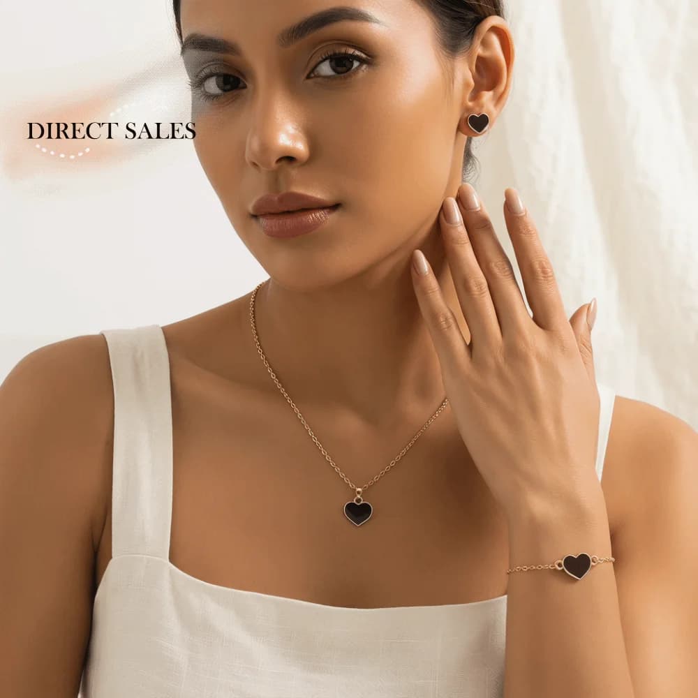 Elegance Style Butterfly Jewelry Set Minimalist Dripping Oil Heart Necklace Ring Set Fashion Artistic Design