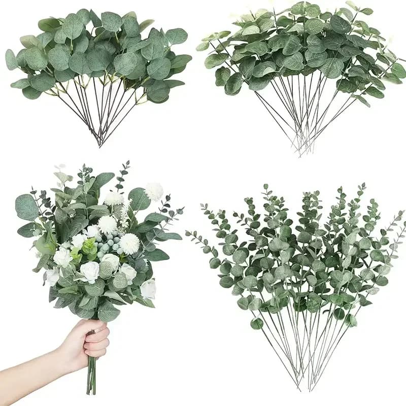 60 Pieces of Artificial Eucalyptus Coppers, Silk Leaves, Plant Bouquets for Vases, Weddings, Floral Compositions