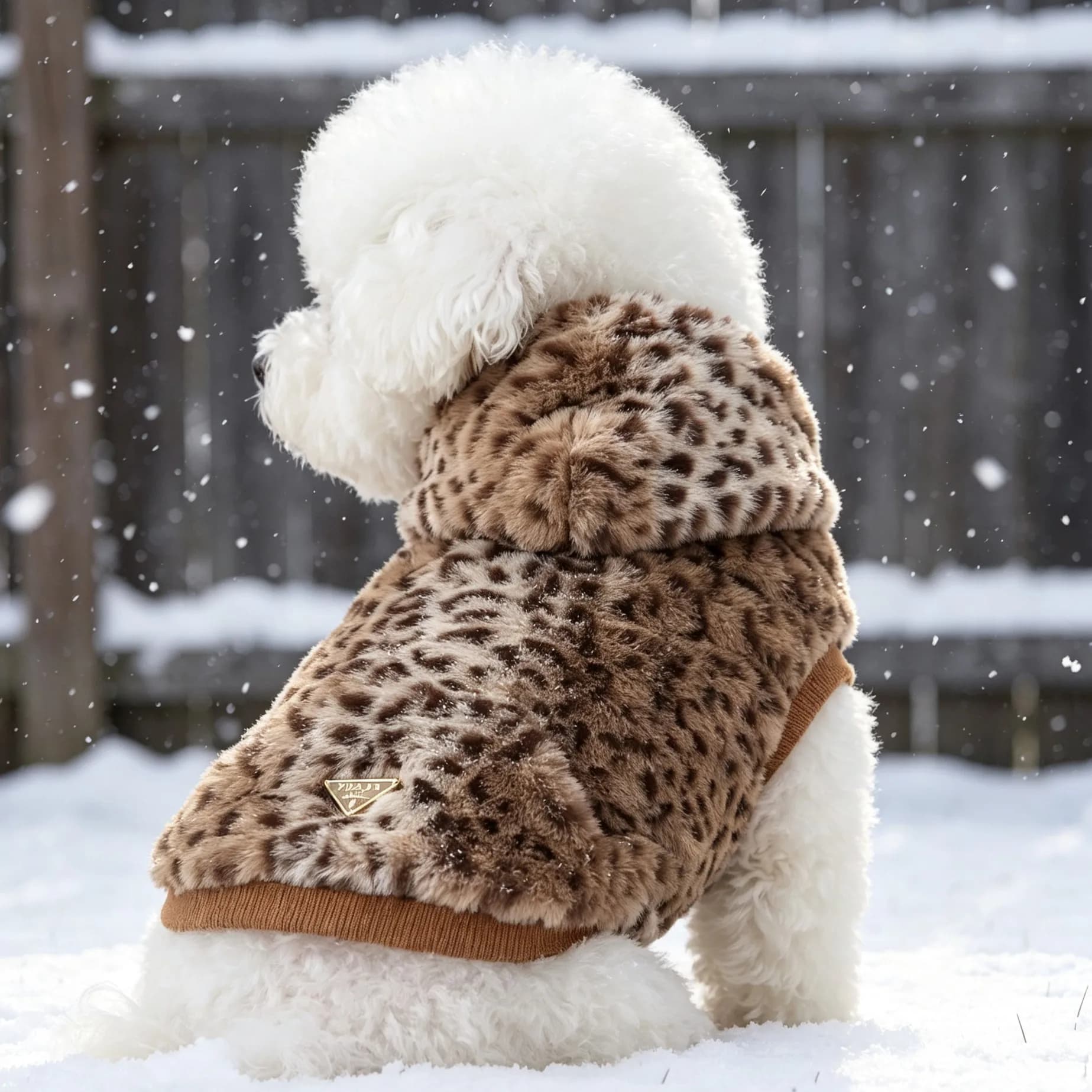 Dog hooded plush vest, leopard print faux fur, sleeveless hooded pet vest, thick plush warm coat for autumn and winter